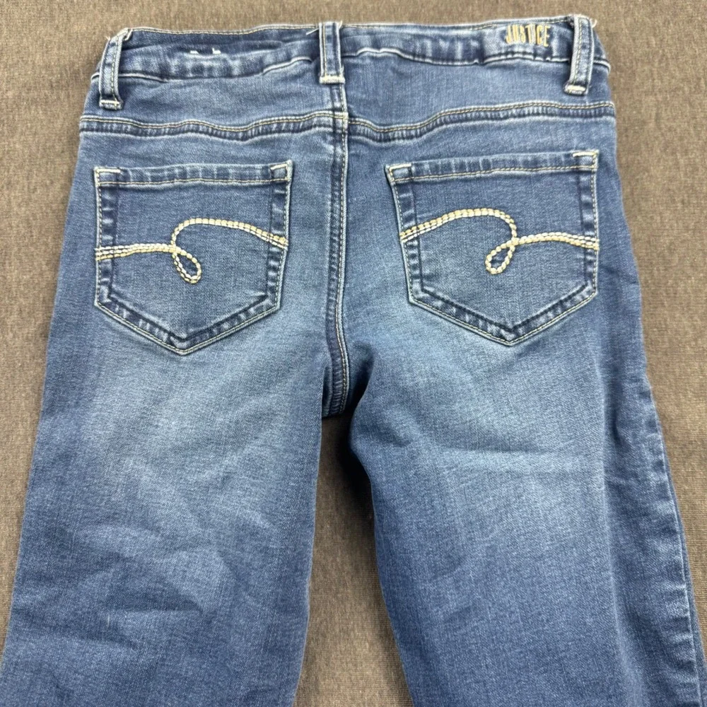 Justice Girls Super Skinny‎ Jeans Mid Rise Medium Wash Distressed Denim Size 10